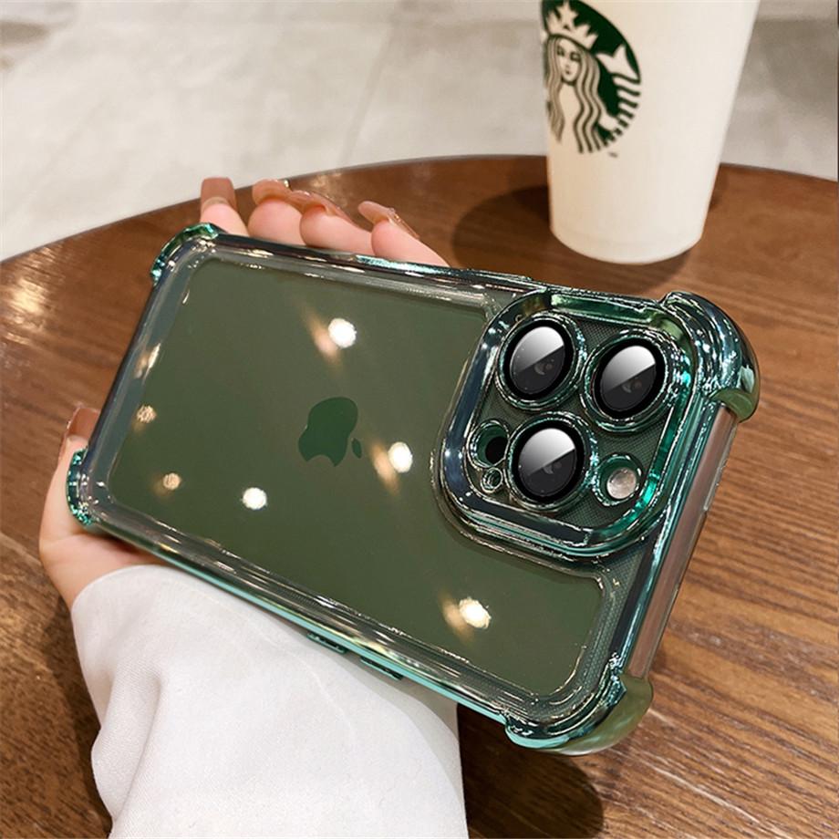Luxury Electroplate Shockproof Phone Case For iPhone 15 14 13 12 11 Pro Max Plus Lens Protection Bumper Transparent Back Cover