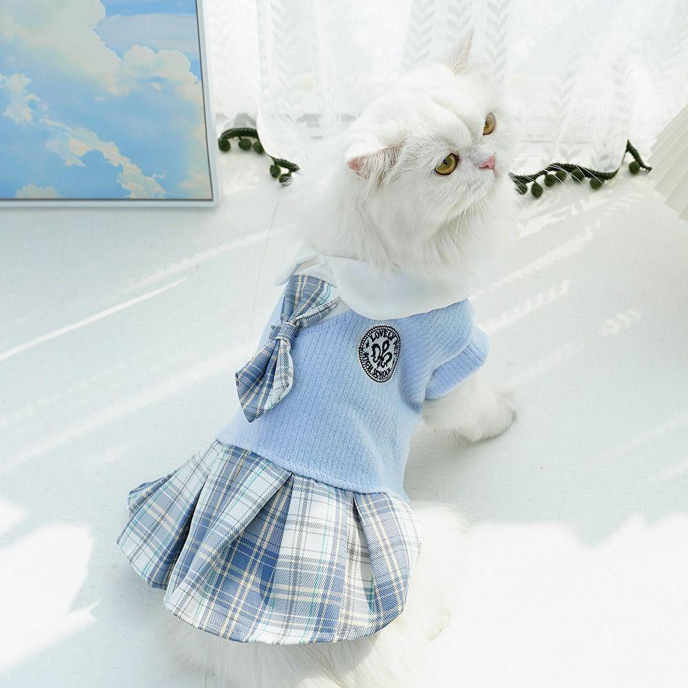 Kawaii Cat Clothes Comfortable Design Dog Dress Thicken Pet JK Plaid Skirt  Chihuahua