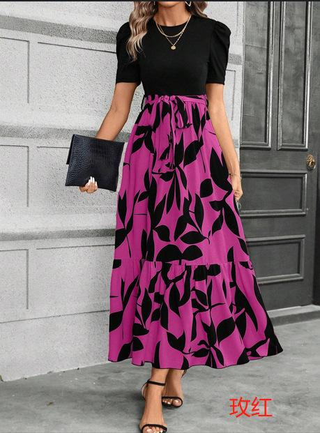 2025 Amazon cross-border exclusive for European and American women's clothing, flower printing, high waist fashion and elegant temperament dress