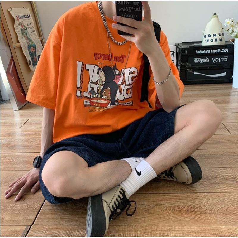 Men Short Sleeve T-Shirts Letter Graphic Print Half Sleeve Tshirts Pullover T-shirt Casual Tee Man Korean Casual Round Neck Retro Tops For