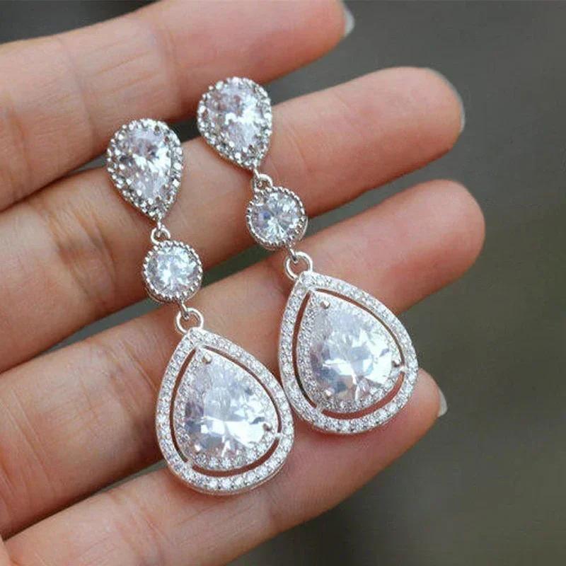 Luxury, High-End, Gorgeous Party, Water Droplet Zircon Earrings, Bride'S Wedding, Eternal And Dazzling Jewelry, Headwear