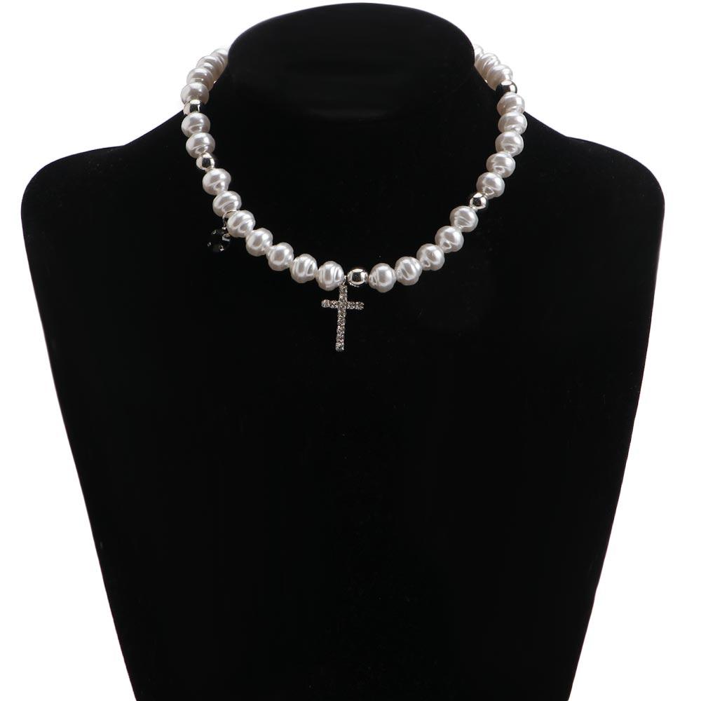 Pendant Cross Simulated Pearl Fashion Neck Jewelry Woman Clavicle Choker Korean Style Necklace