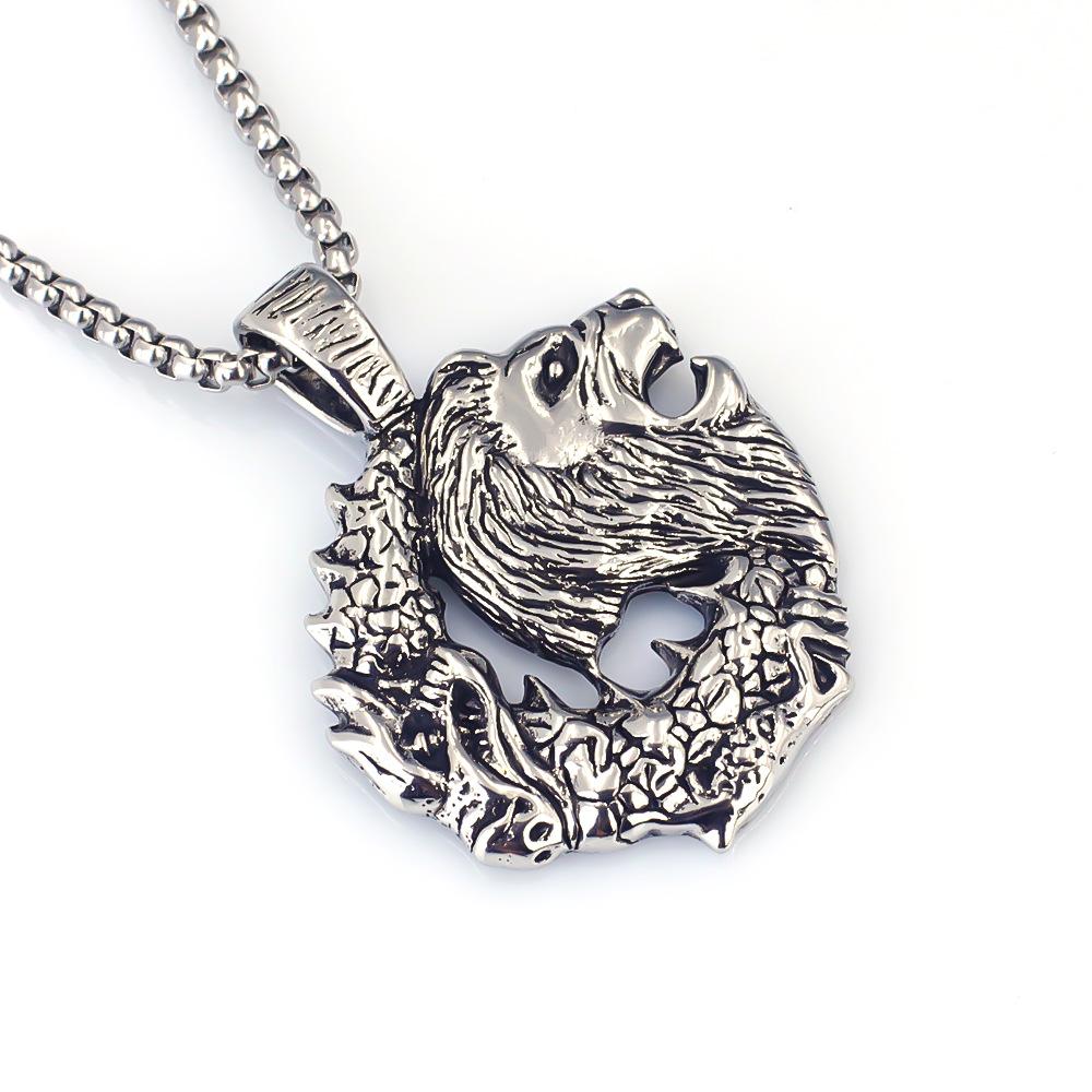 Retro Animal Dragon Lion Titanium Steel Pendant Necklace Men s Hip-hop Punk Accessories 60CM