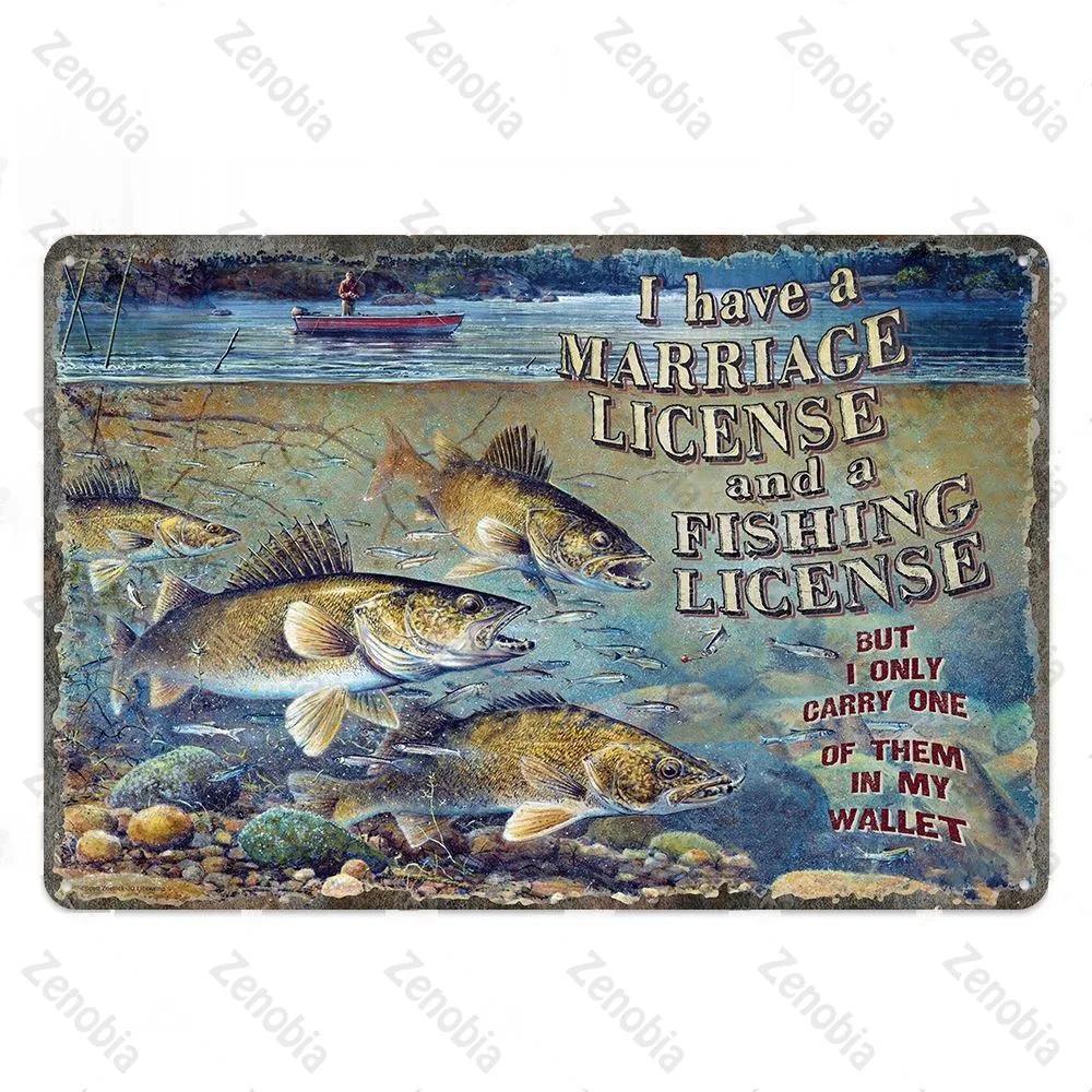 Fishing Decor Vintage Tin Sign Retro Metal Sign Wall Decor for Lake House Cabin Fishing Gift Metal Plate