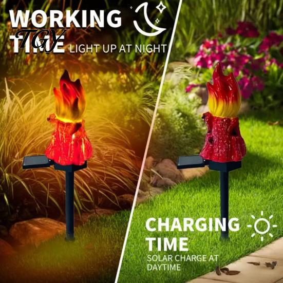 Weather Resistant Lawn Lighting Solar Flame Garden Light, Waterproof LED Torch Light with Stake, Backyard Decoration Outdoor Bonfire for Walkway
