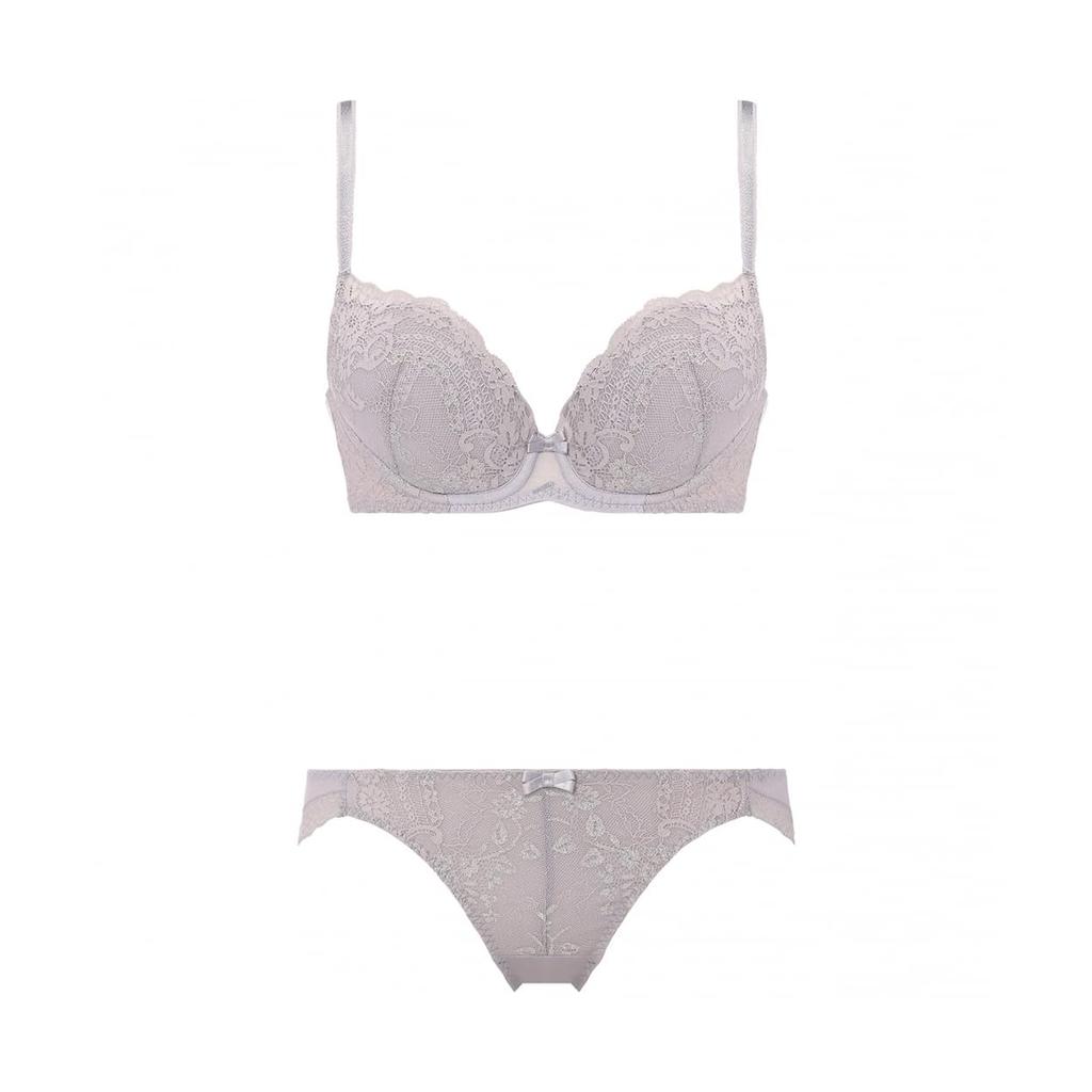 AMOSTYLE BY Triumph Entry Collection Cup Backless Bra Panty Twinkle M013 E70M 3/4 Bra, & Set, Flower, Women's, (Gray),