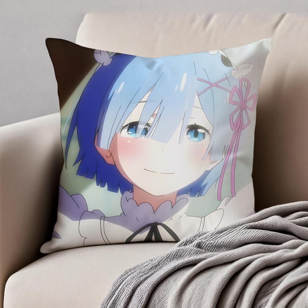 Fantasy Popular Anime RRe Zero Cushion Cover Pillowcase Antidustmite Invisible Zipper Short Plush Sofa Cushion
