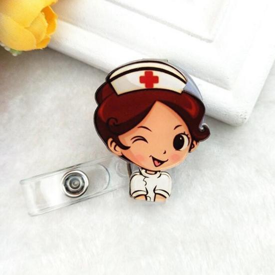 Cartoon Nurse Doctor Retractable Reel ID Badge Label Name Card Tag Clip