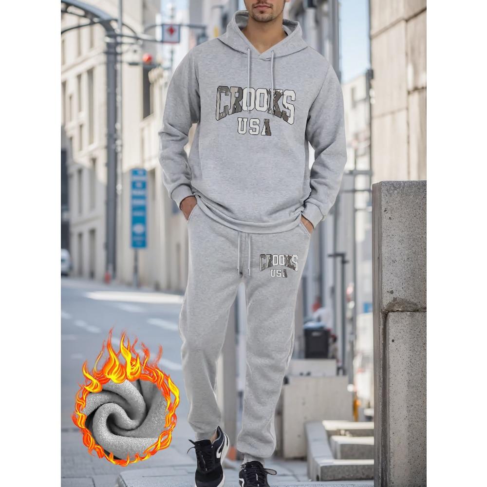 1 Set Winter Freizeit Kapuzenpullover und Jogginghose, Normale Passform mit Taschen, Bequemes und Warmes Herren Streetwear Set