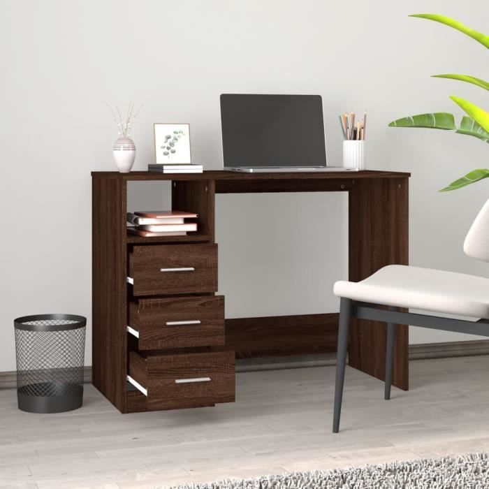 VidaXL Bureau avec tiroirs Chêne marron 102x50x76 cm Bois d'ingénierie 823039