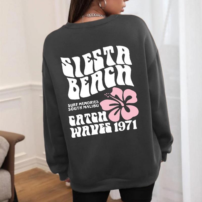 2025 Women's Round Neck "SIESTS BEAGH" Letter Hoodie