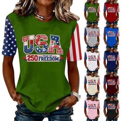 Women's Fashionable Casual Short Sleeve Print Round Neck Pullover Top