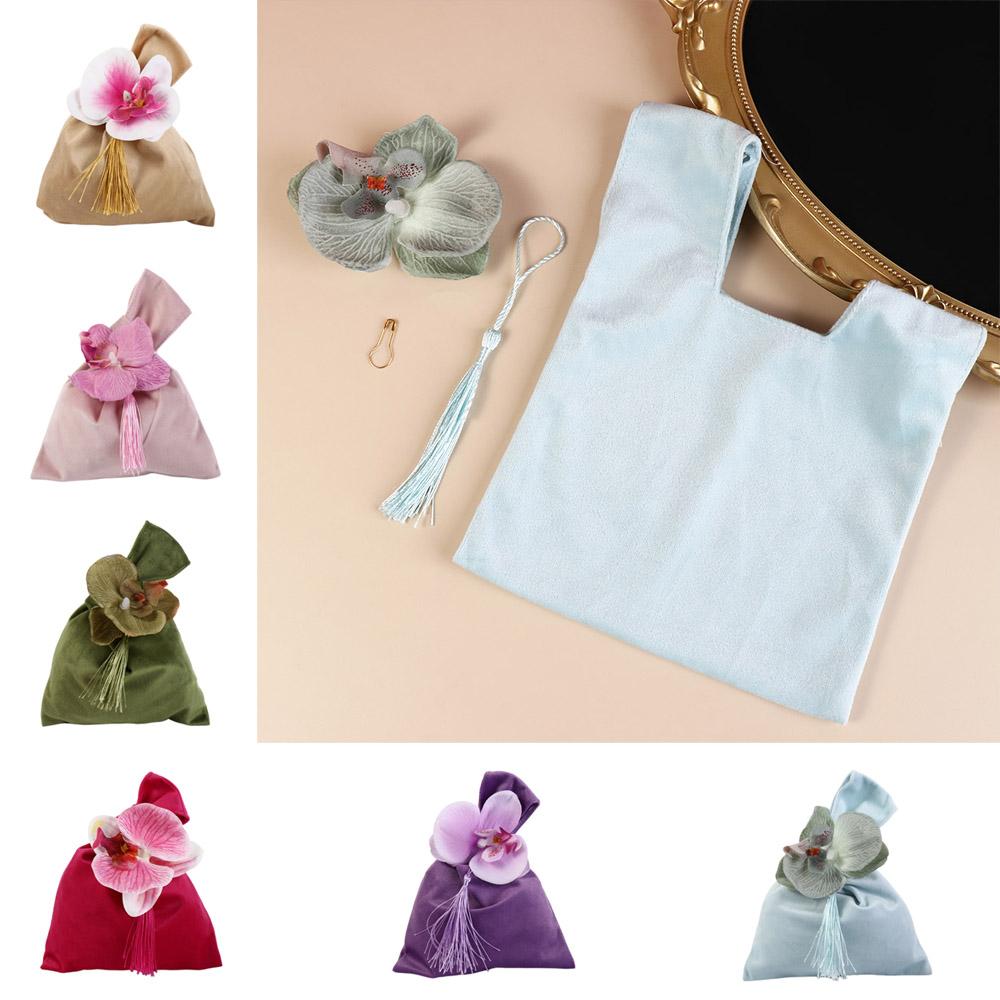 Tassel Velvet Knot Tope Handle Large Capacity Flower Wrist Bag Small Tote Bag Festive Sugar Bag Wedding