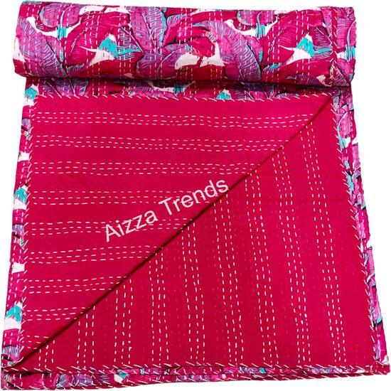 Aizza Trends Handmade Pure Cotton Printed Kantha Quilt  - Traditional Look Bed Spread Kantha Gudri