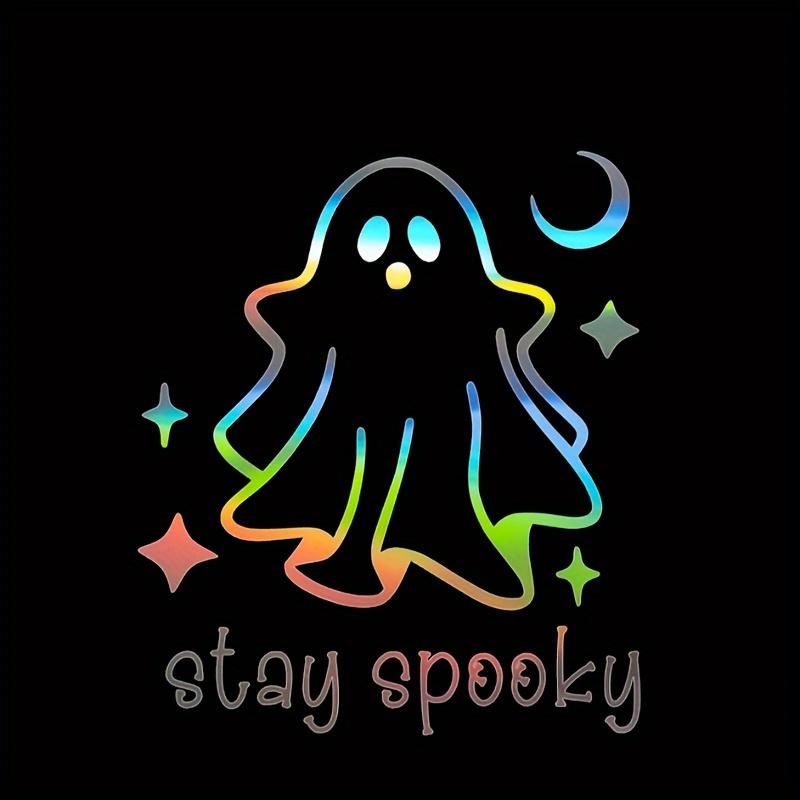 Strašidelný duch vinylová nálepka: Samolepicí, polomatná halloweenská nálepka na auto, notebook, láhev na vodu - pro jedno použití, nepravidelný tvar