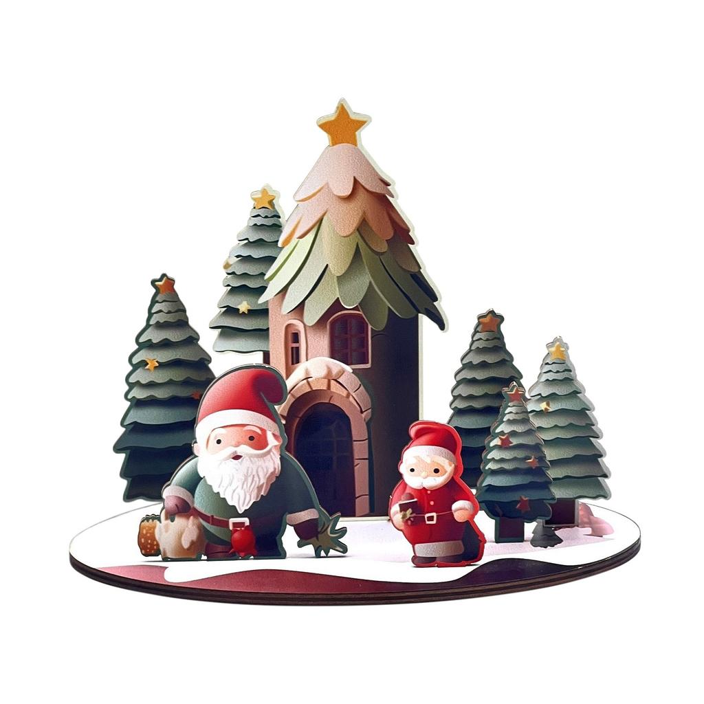 Christmas Cartoon House Wooden Assembly Ornaments Diy Children'S Gifts Three-Dimensional Ornaments Christmas Desktop Ornaments