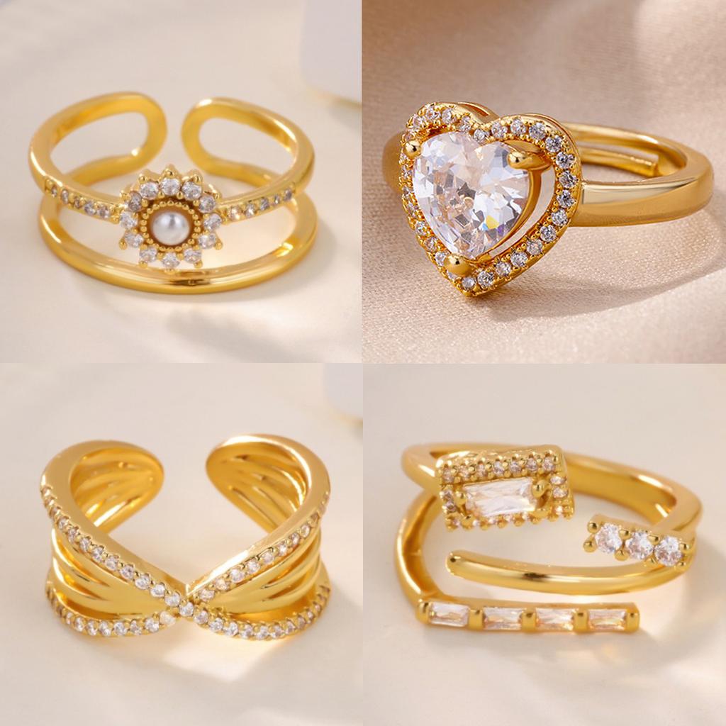 Luxury Cross Cubic Zirconia Stainless Steel Ring for Women Mama 18K Gold-plated Anti Fading Rings Wedding Jewelry Accessories