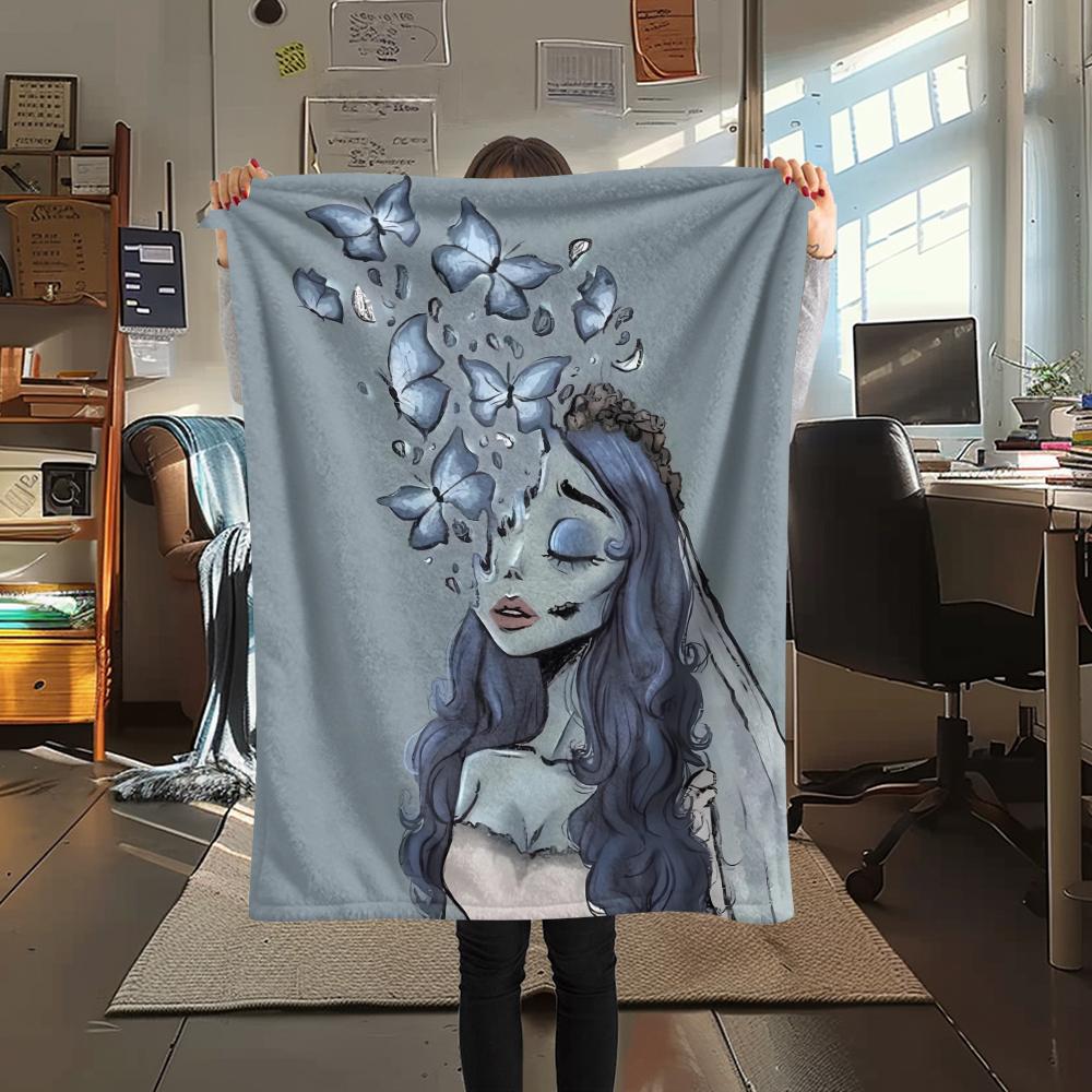 1PC Corpse Bride Print Flannel Blanket, High Quality All Seasons, Home Decor, Warmth and Comfort, Perfect for Christmas Gifts