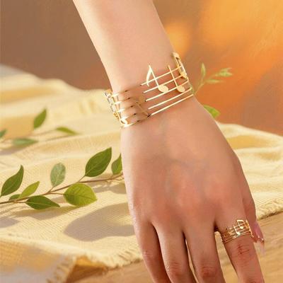 Fashion Personality Hollow Wonderful Music Note Bracelet Ring Jewelry Set Niche Design Musician Party Hundred