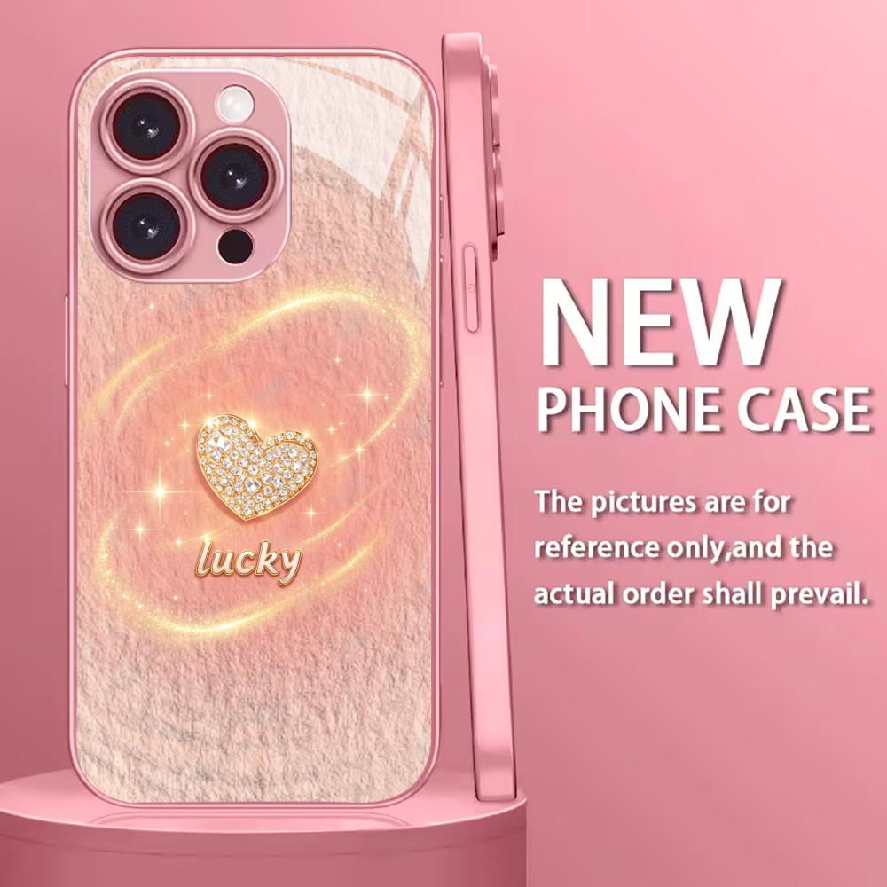 diamond heart-shaped pendant phone case for funda iphone for iphone 17 glass for iPhone 17 16 15 14 13 pm Pro Plus Dropresistant