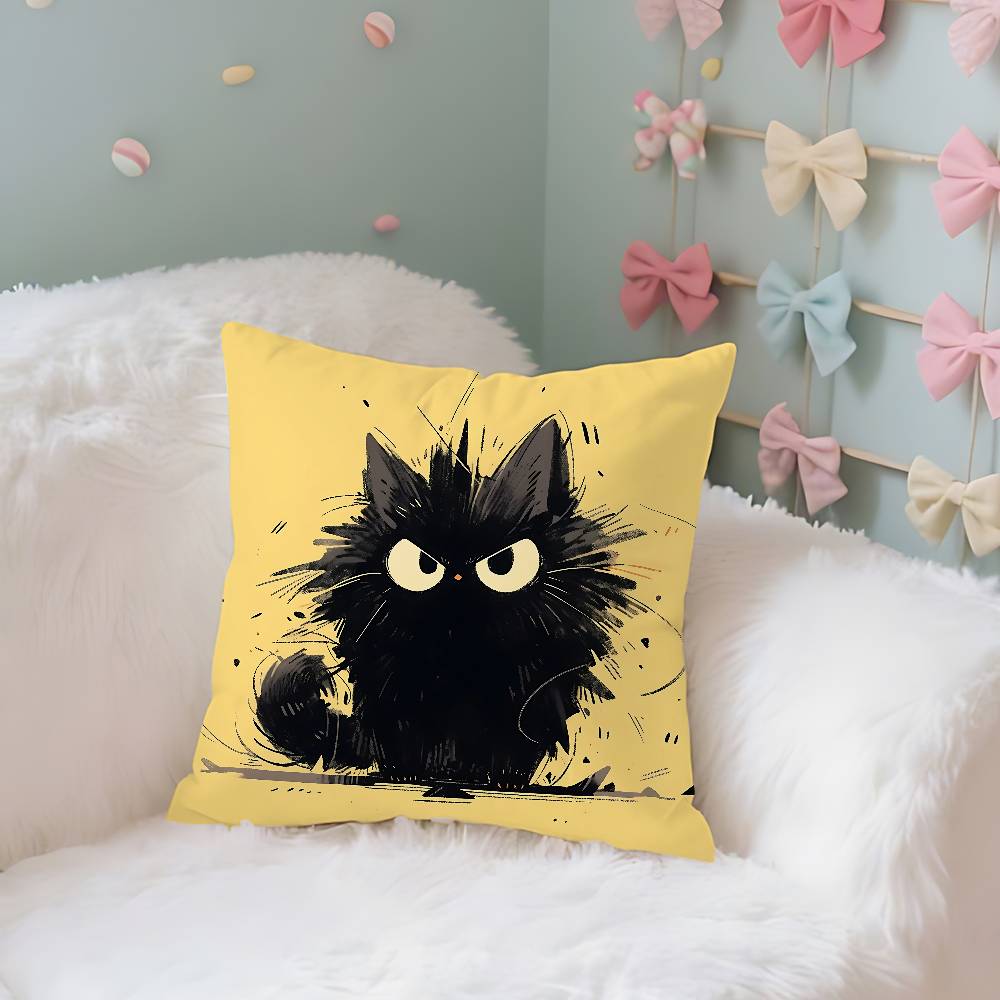 Whimsical Cat Art Case Plush Fabric Soft Pillowcase Double Sided Print Cushion Cover Household Gifts