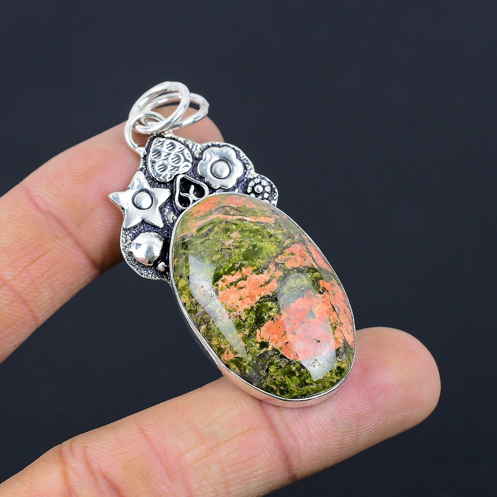 

Womens day Sale 925 Silver Oval Unakite Gemstone Art Deco New Ethnic Pendant