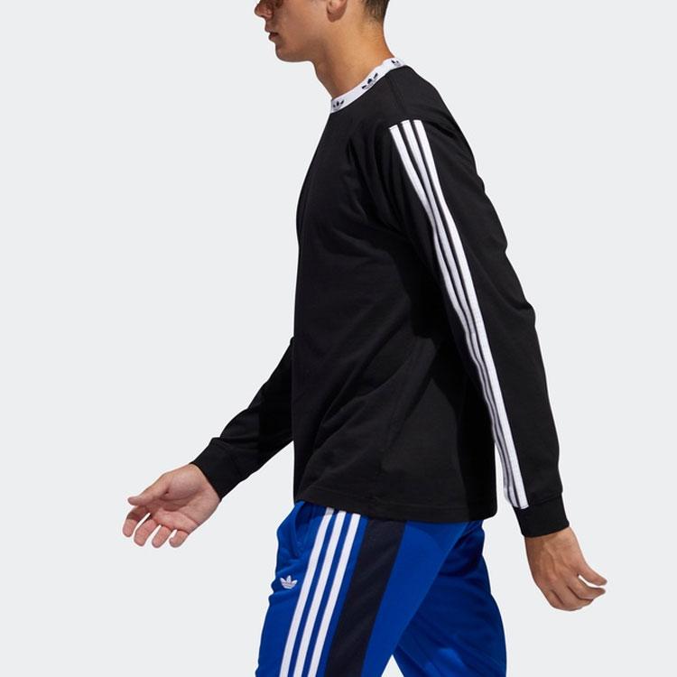 Adidas Originální tričko s dlouhým rukávem Trefoil Rib s vyšívaným logem na límci Pánské topy Černé FM1506