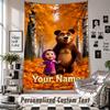 Wall Hanging Tapestry With Custom Name & Text, Masha and the Bear Decorative Tapestry For Bedroom