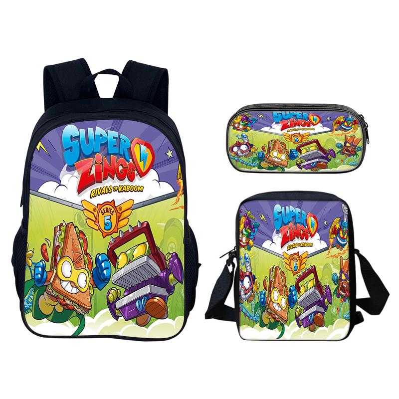 Super Zings 3pcs Set Backpack 40cm/15.7inch Durable School Bags Shoulder Bag Pencil Case Computer Book Bags Children's Birthday