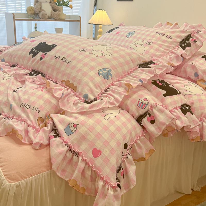 Romantic Lace Floral Cotton Bedding Set - Exquisite French-Korean Style