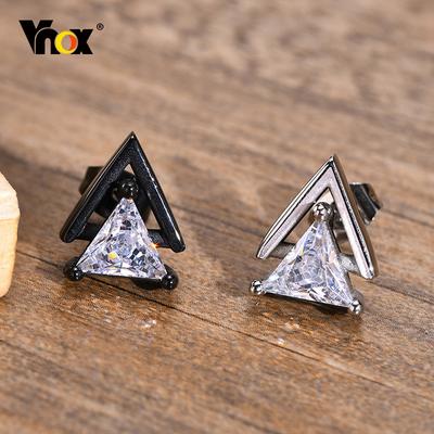 Pendientes Punk con Tachuelas Vnox para Hombre, Pendientes Triangulares con Piedra CZ AAA, Joyería para Oreja de Acero Inoxidable Geométrico para Chicos Rockeros Cool