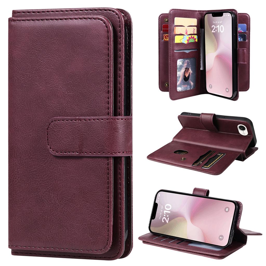 For iPhone 16e Leather Case with 10 Card Holder Phone Cover Stand