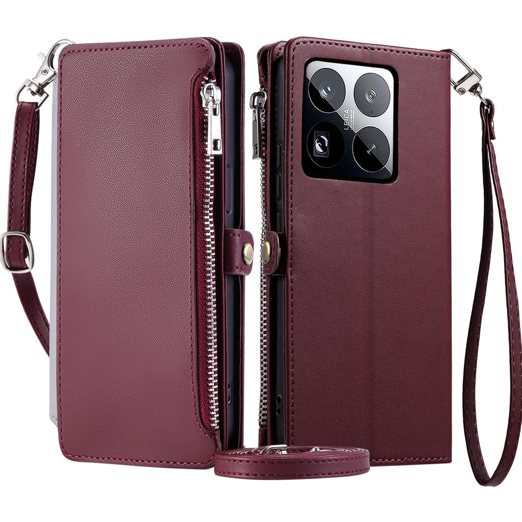 015 Style For Xiaomi 15 Pro Case TPU+PU Leather Wallet Phone Cover with Straps