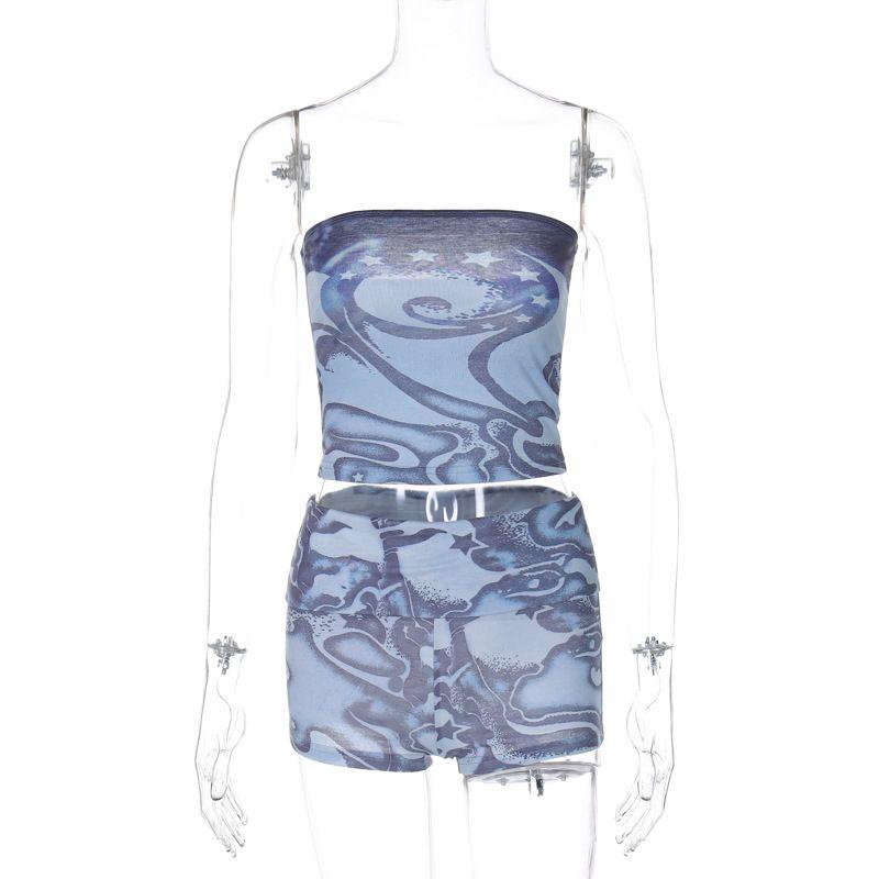 

Комплект из двух предметов: принт-майка и шорты, узор, майка, шорты, два предмета Blue L