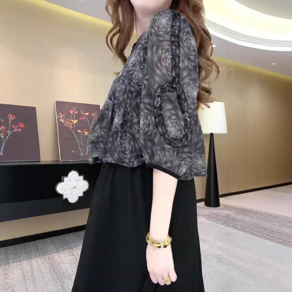 2025 Luxe French Floral Chiffon Plus Size Slimming Dress for Women