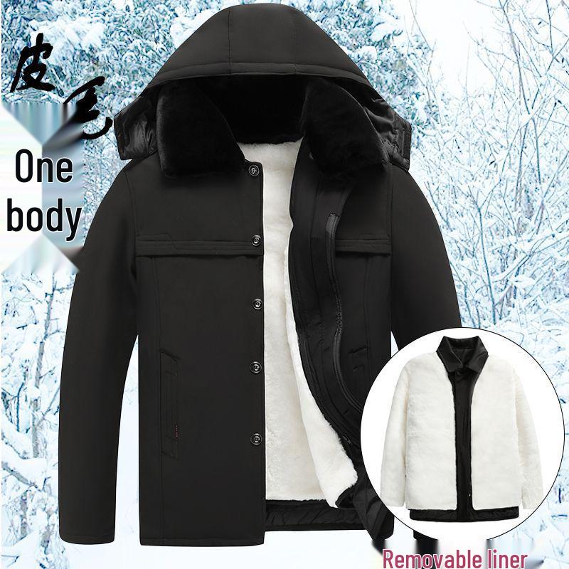 Herren Schaffell gefütterte Lederjacke - Warmer verdickter Leder Wollmantel