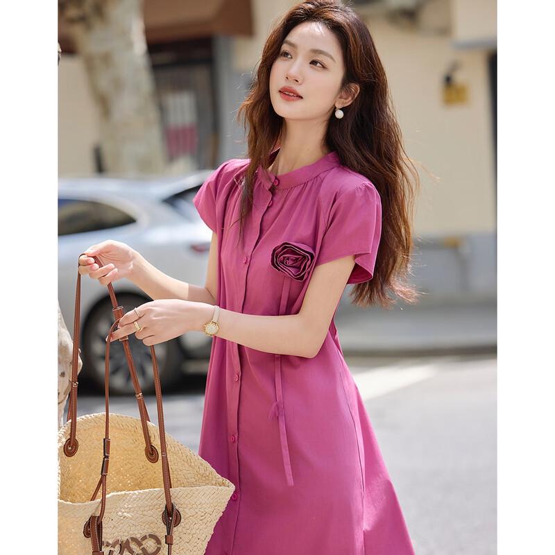 Demana 'Little Rose' Summer Cotton Round Neck Short Sleeve Midi Dress