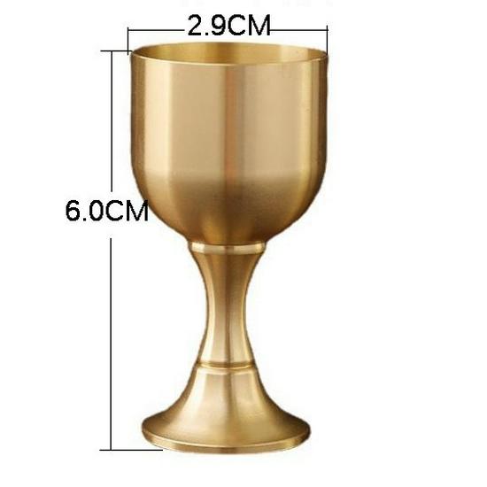 Pure Brass Tall Stem Wine Glass - Copper Cup for Tea Offering, Holy Water, or Decorative Barware Ornament