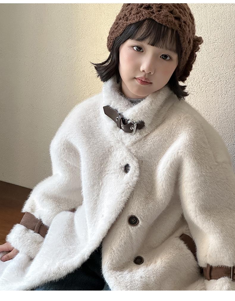 Kinder Mittellanger Nerzimitat Samt Pelzmantel - Winterkollektion 2025