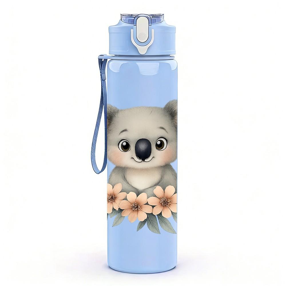 1PC Cute Koala Eucalyptus Print 750ml Color Plastic Sports Water Bottle Leakproof Flip Straw Lid Suitable for Sports Office Home Use