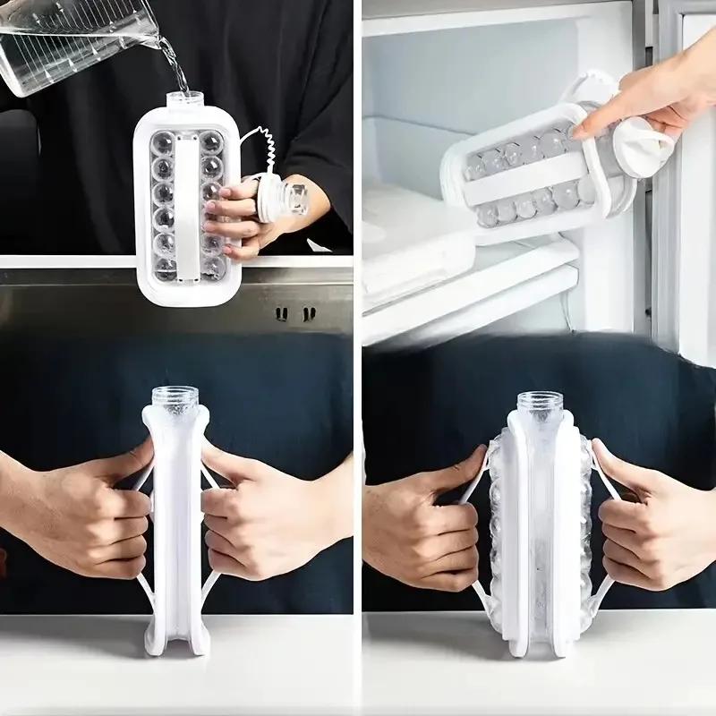 Ice Grid Mold,High Capacity Folding Ice Maker Water Bottle ,2 In 1 Ice Cube Tray, Grid Pot, Ice Ball, Ice Block,Ice Hockey Maker