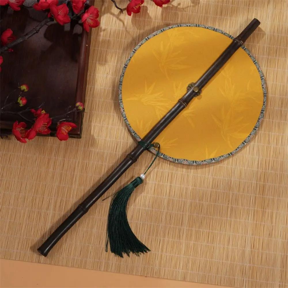 Retro Ancient Style Chinese Bamboo Waist Fan Rollable Foldable Long Handle Fan Decorative Cooling Group Fan Hanfu