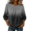 Women's Gradient Print 3/4 Sleeve Round Neck Pleated T-Shirt Top Casual Loose Fit Lightweight Blouse