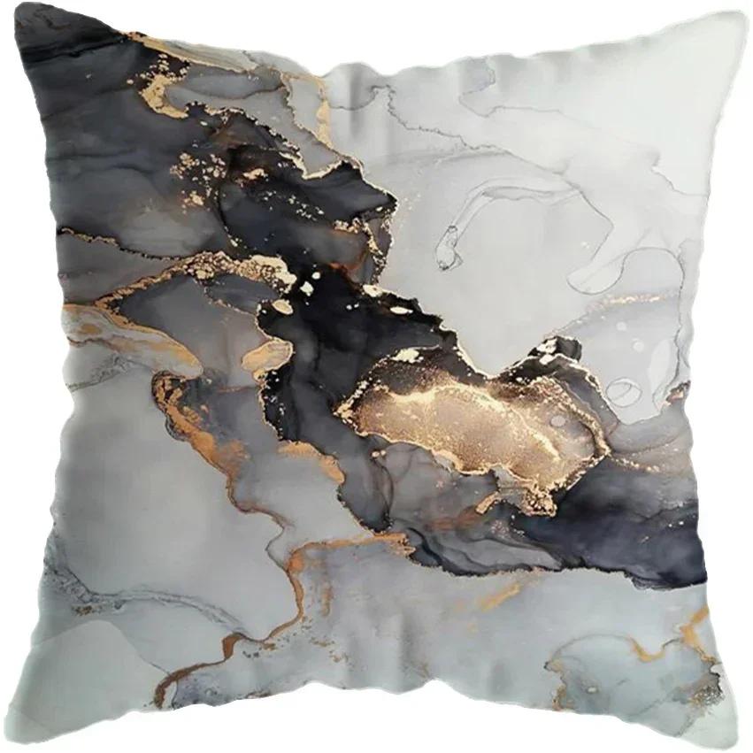 Modern Abstract Gold Foil Lines Printing Bay Decor Pillow Abstract Marble Cushion Cover Home Hotel Sofa Bed Cushion Cover
