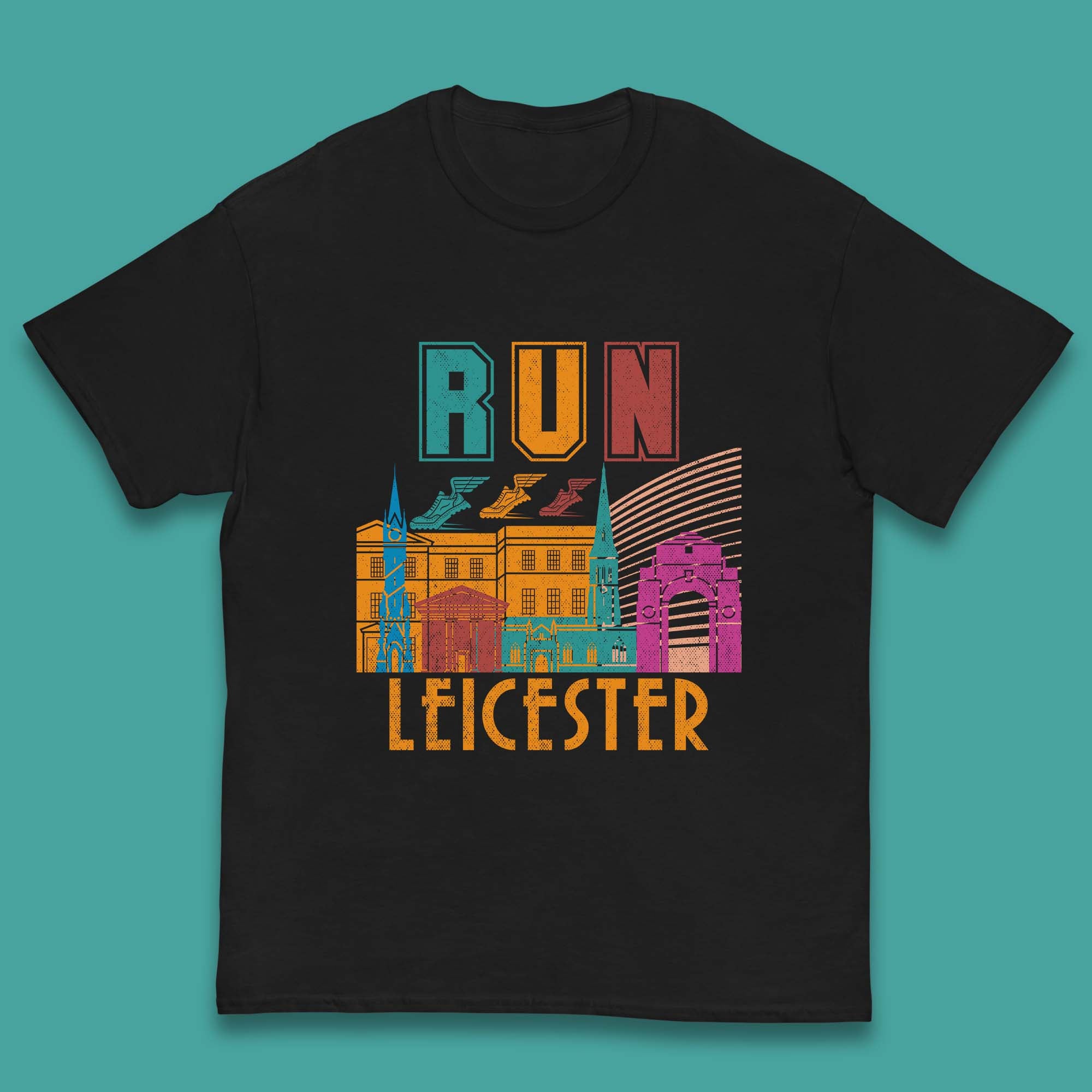 Run Leicester Festival Leicester Skyline Souvenir Race Leicester Running Kids T Shirt 140