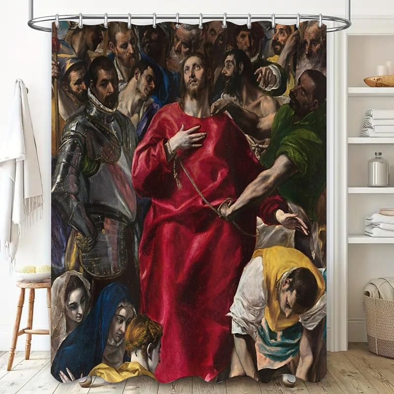 Vintage Religious Tapestry Shower Curtain Biblical Jesus Christian Art Bathroom Decor Renaissance Wall Hanging Home Textile