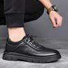 Fashion Casual Shoes Men's 2025 Spring New Single Shoes Leather Wool Velvet Warm Low-top Men's Leather Shoes