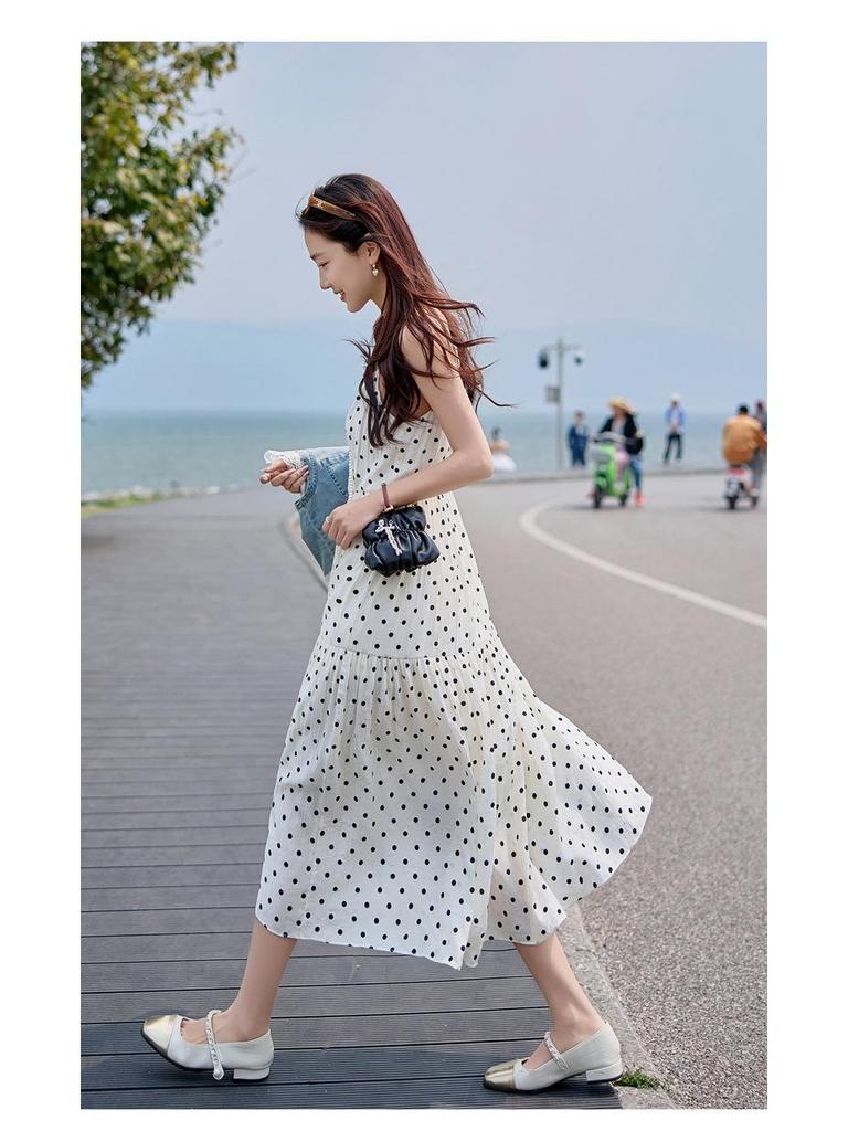 Women's Retro Denim Jacket & Polka Dot Slip Dress Set - 2025 Summer Fashion N66101