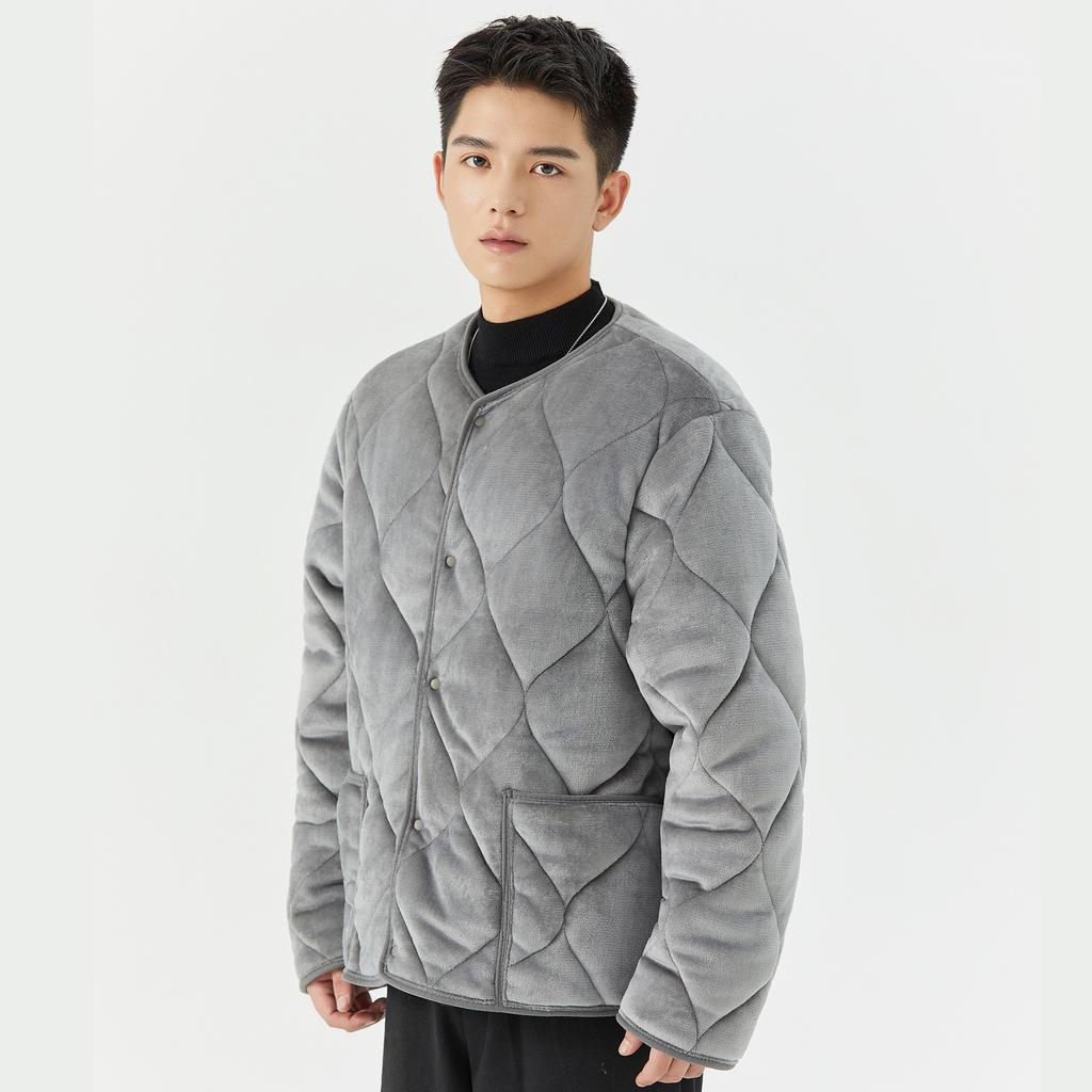 Winter Warm Jacket for Men Outdoor Indoor Windproof Full Zip Padded Long Sleeve Coats With Pockets Men's Thick Fleece Lined Quilted House Wear Jackets