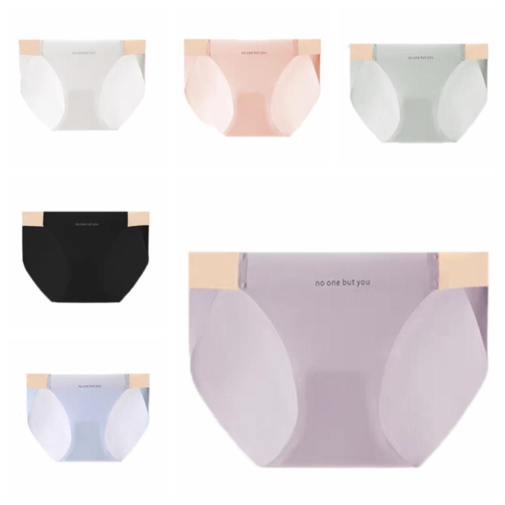 

3Pcs Cotton Crotch Seamless Briefs Mid Waist Underwear for Women Sweet Ice Silk Panties Girl XL-3Pcs Random
